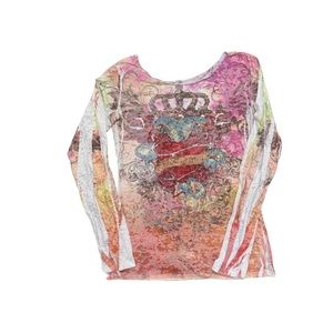 Upper cute bedazzled graphic heart y2k top